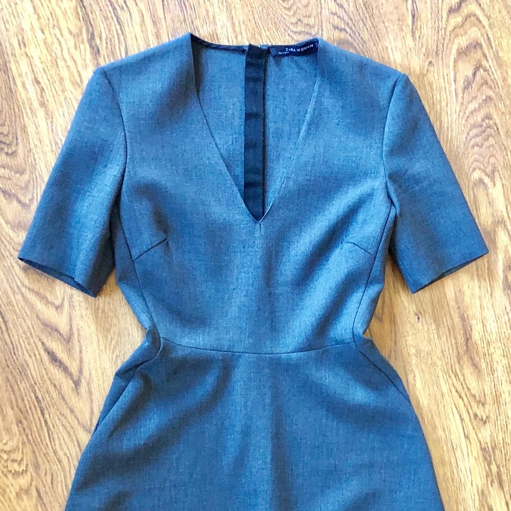 NWOT Zara Woman Grey Power Midi Dress Full Skirt